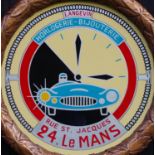 Le Mans Clock Roundel in the style of a Watchmakers Shop display.