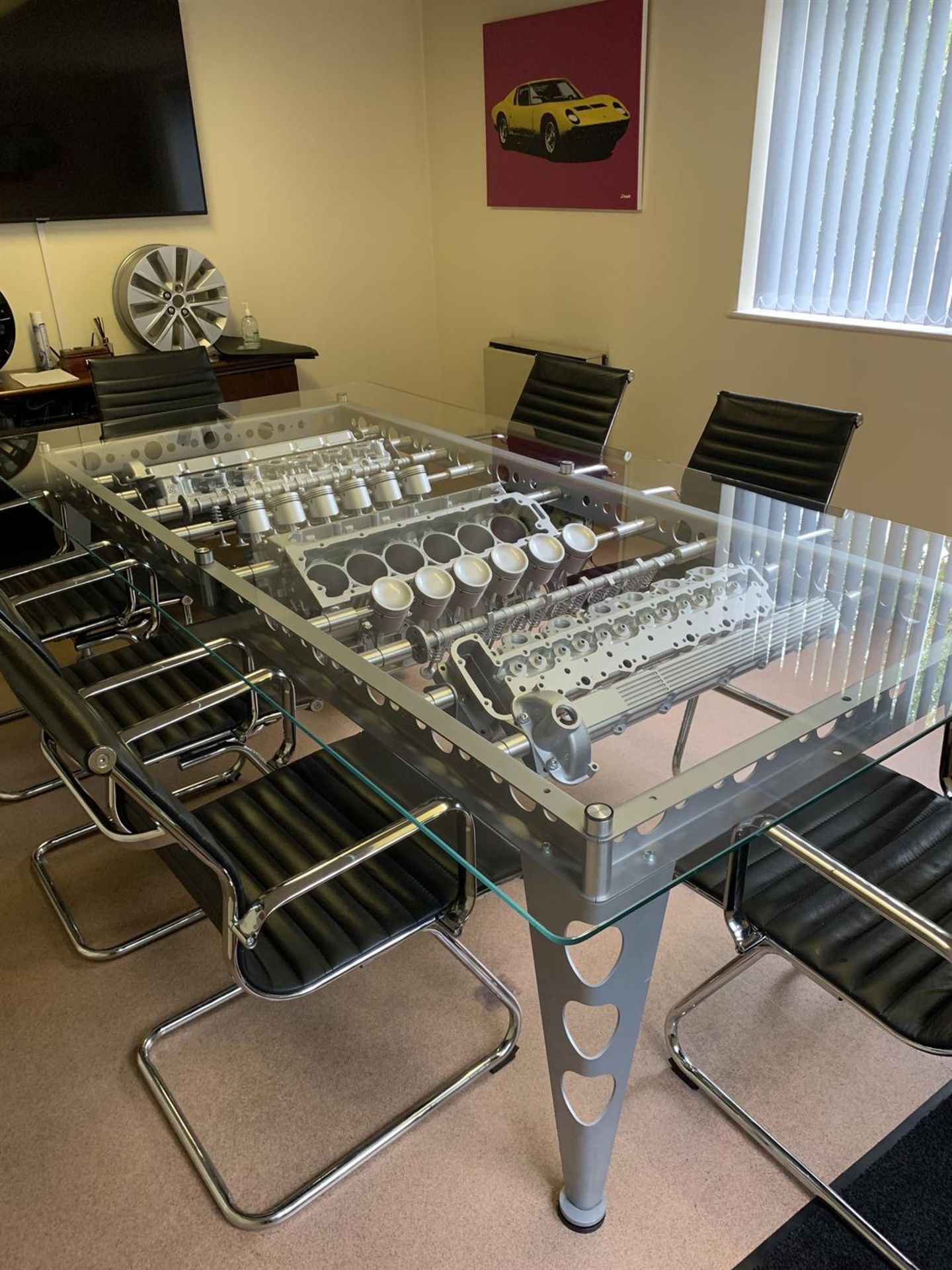 Substantial Boardroom Table with Jaguar V12 Exploded Internals Beneath Glass - Image 3 of 5