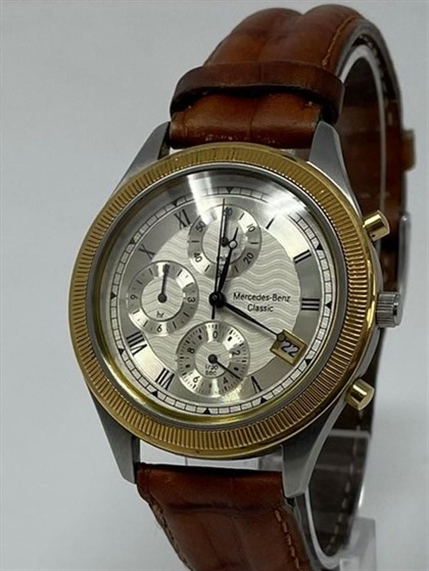 'Mercedes-Benz' Classic Leather-Strapped Chronograph Wristwatch