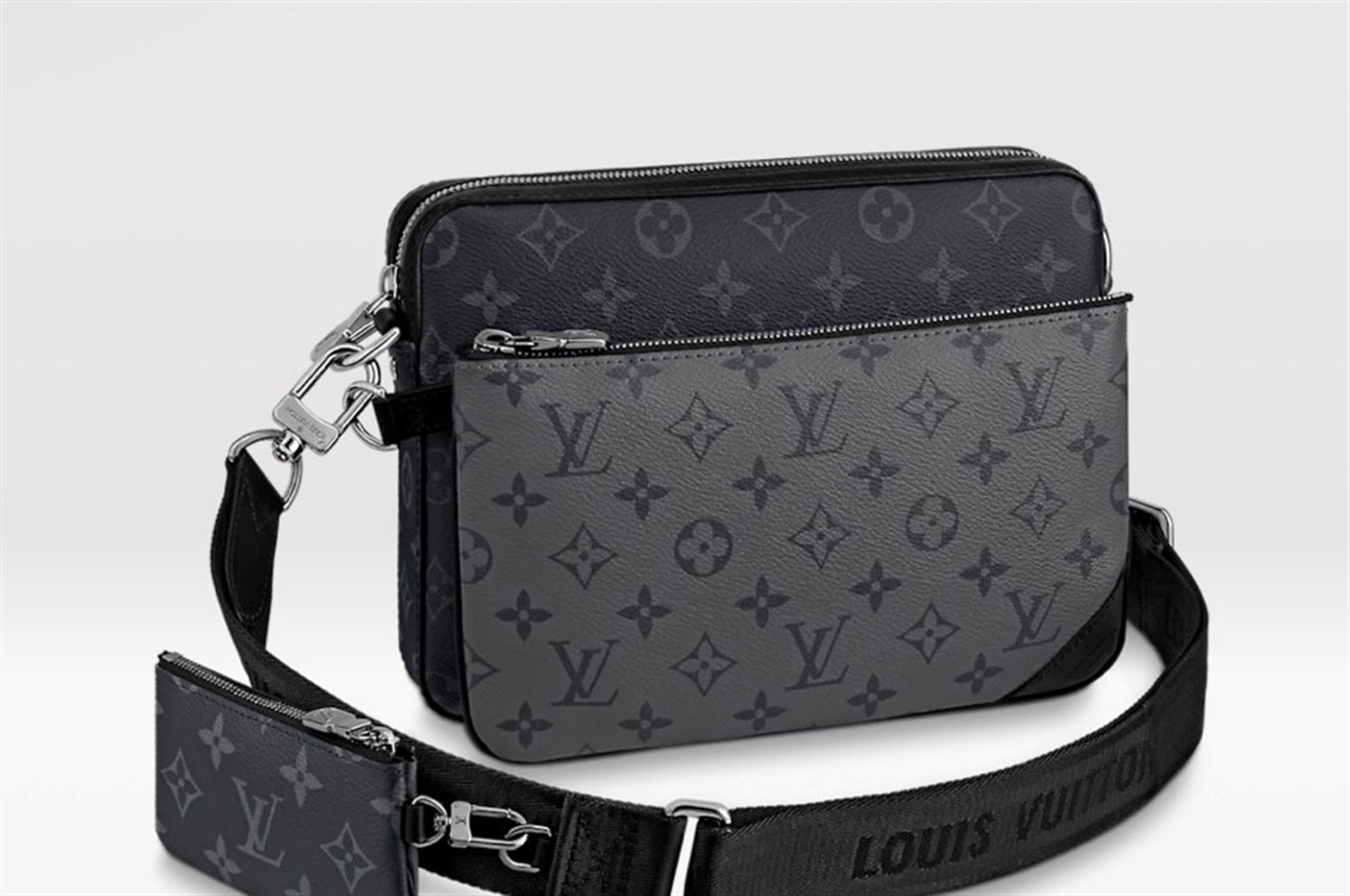 A Brand New Louis Vuitton 'Trio' Three-Piece Messenger Bag in Monogram Eclipse Canvas - Image 6 of 6