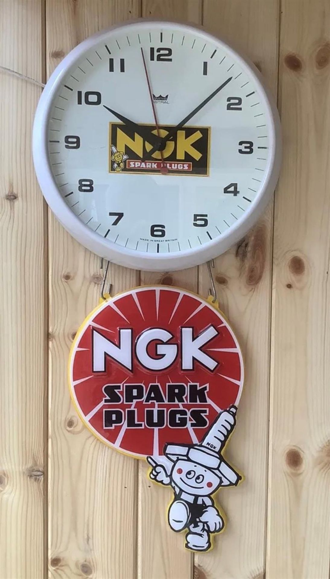 A Rare NGK Spark Plugs 14" Smiths Astral Dial Clock