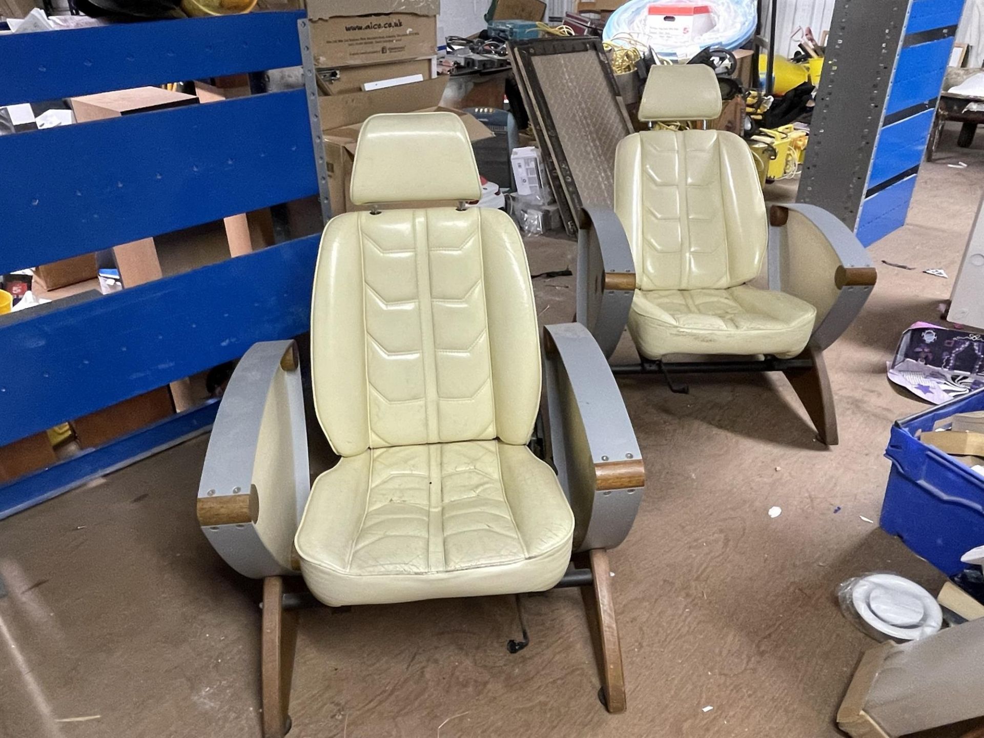 Pair of Ferrari 308 Crema Leather Seats on Substantial Bases - Image 9 of 10