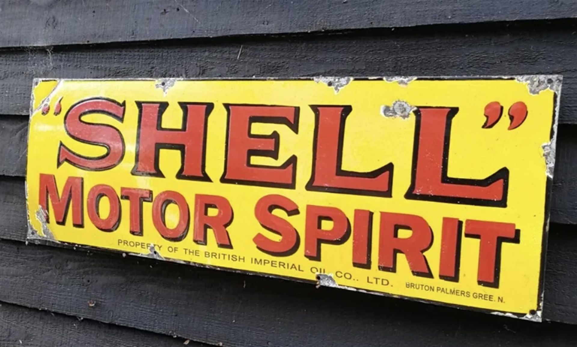 Vintage Vitreous-Enamel on Metal "Shell" Motor Spirit Advertising Sign