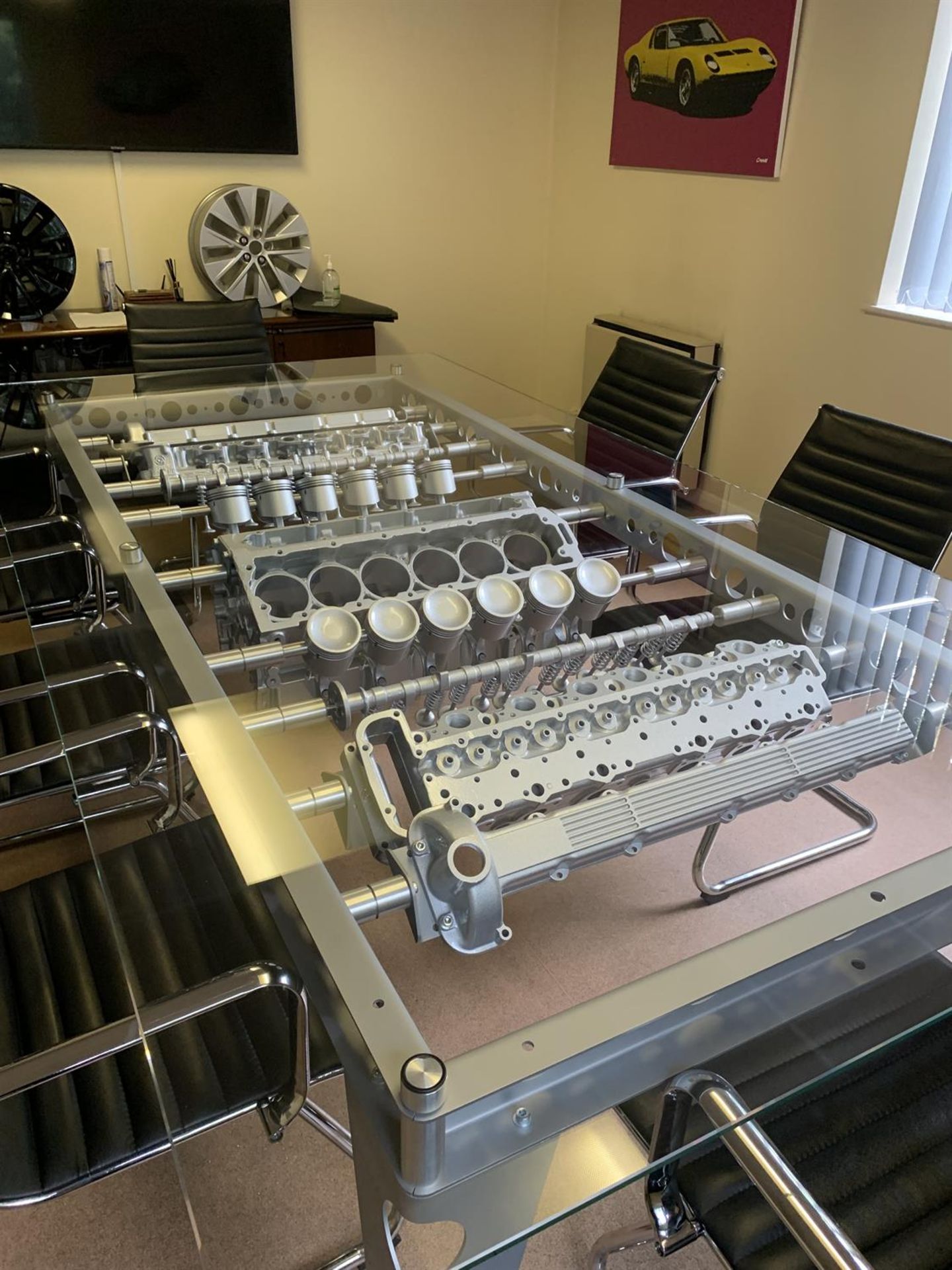 Substantial Boardroom Table with Jaguar V12 Exploded Internals Beneath Glass - Image 5 of 5