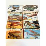 Eight boxed plastic Revell model airplane kits to include; Fokker E-III and Fokker D VII.
