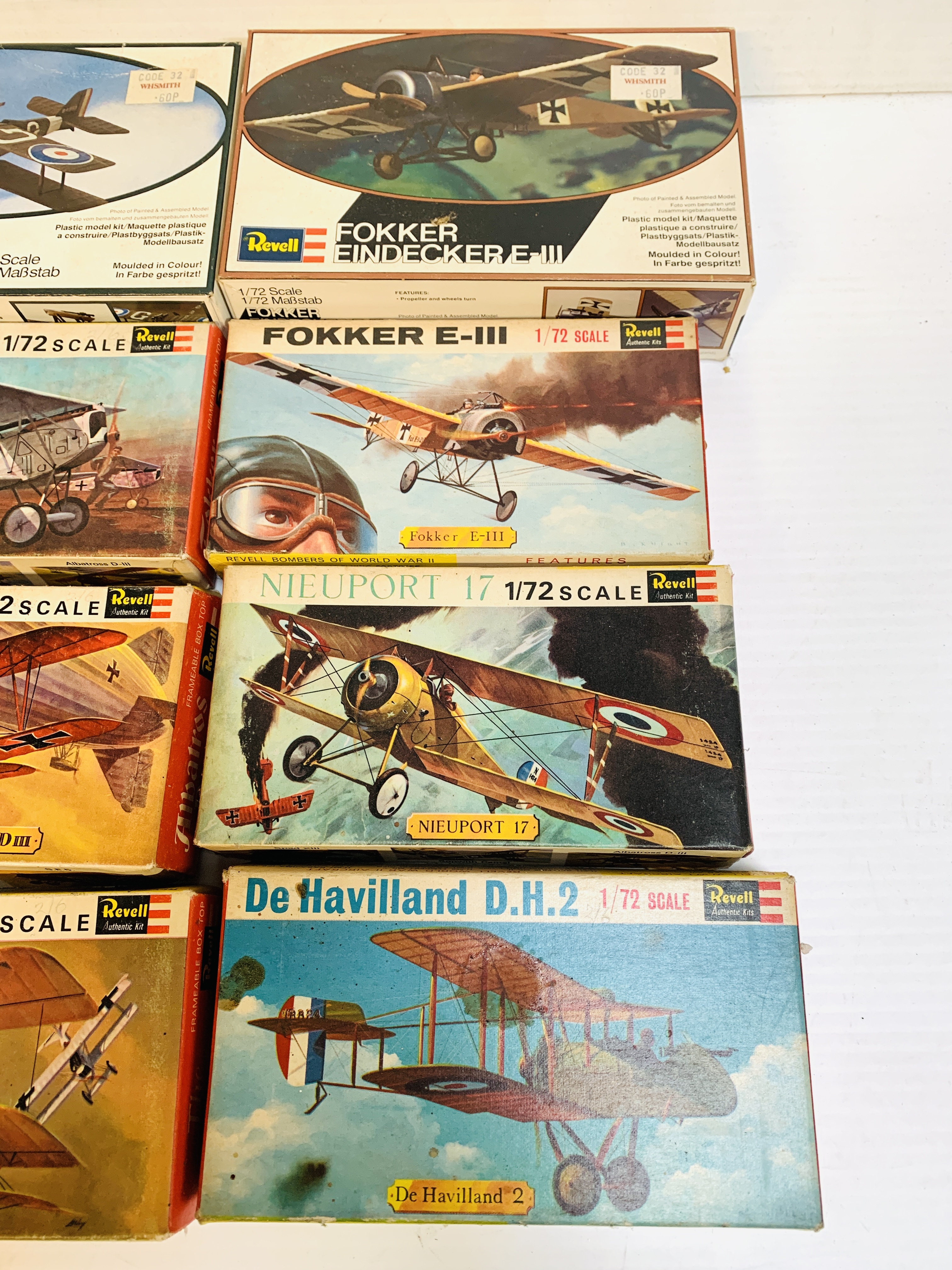 Eight boxed plastic Revell model airplane kits to include; Fokker E-III and Fokker D VII. - Image 2 of 3