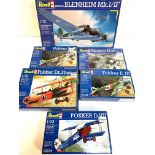 Six Revell model airplane kits