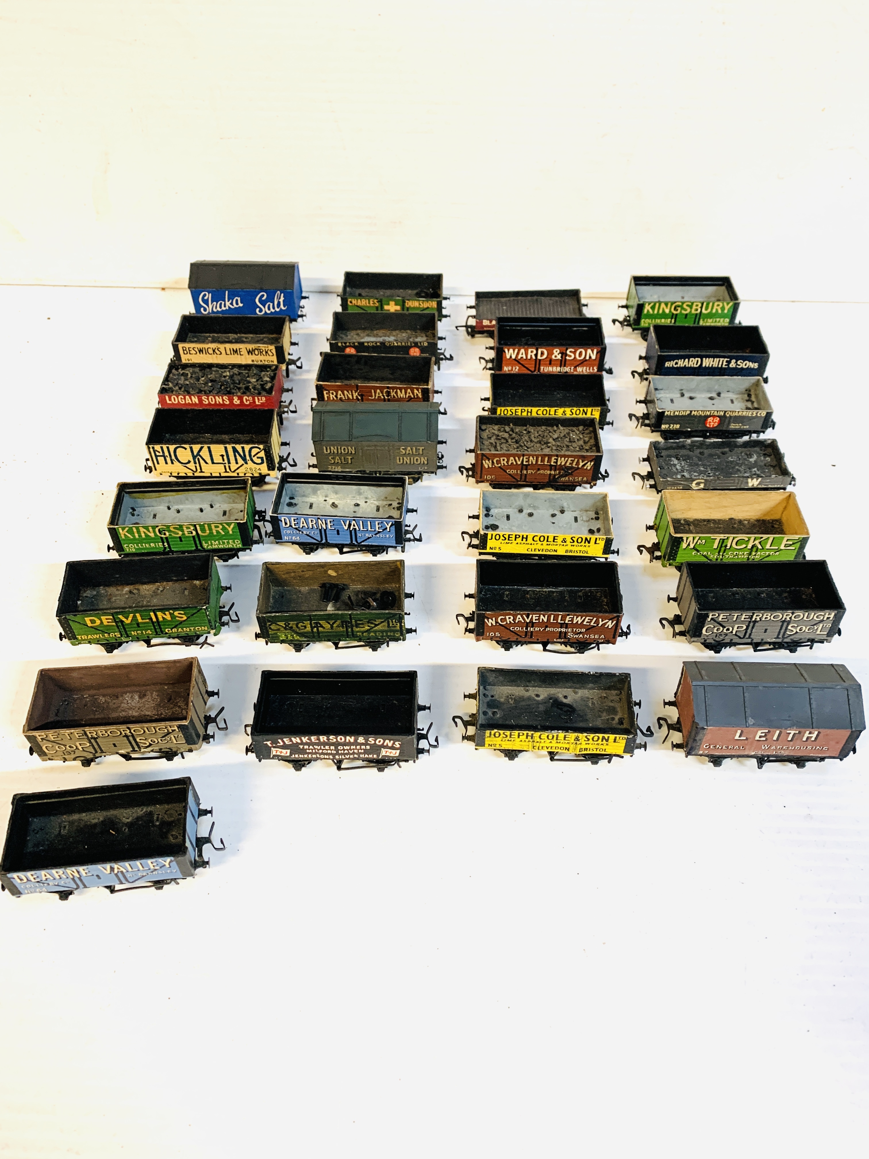 Twenty-nine Peco 'OO' gauge wagons.