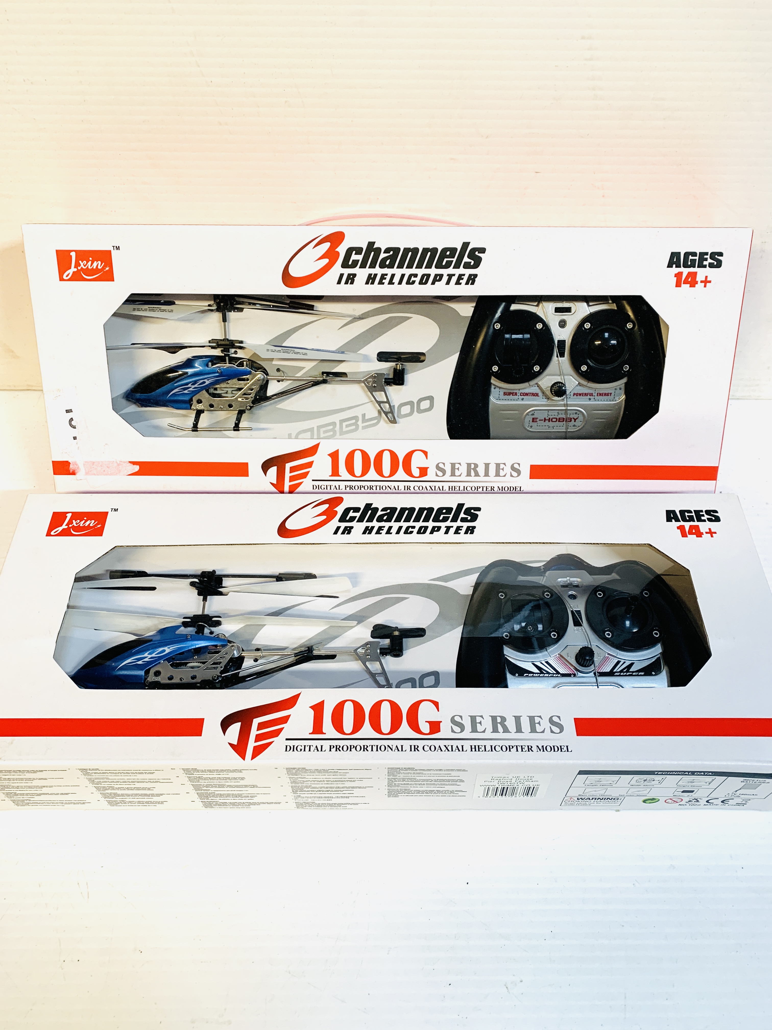 Two boxed 3 channels IR helicopters 100G series