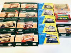 Nine boxed Corgi Tramway Classics; five boxed Corgi Classics trams and two other boxed trams.