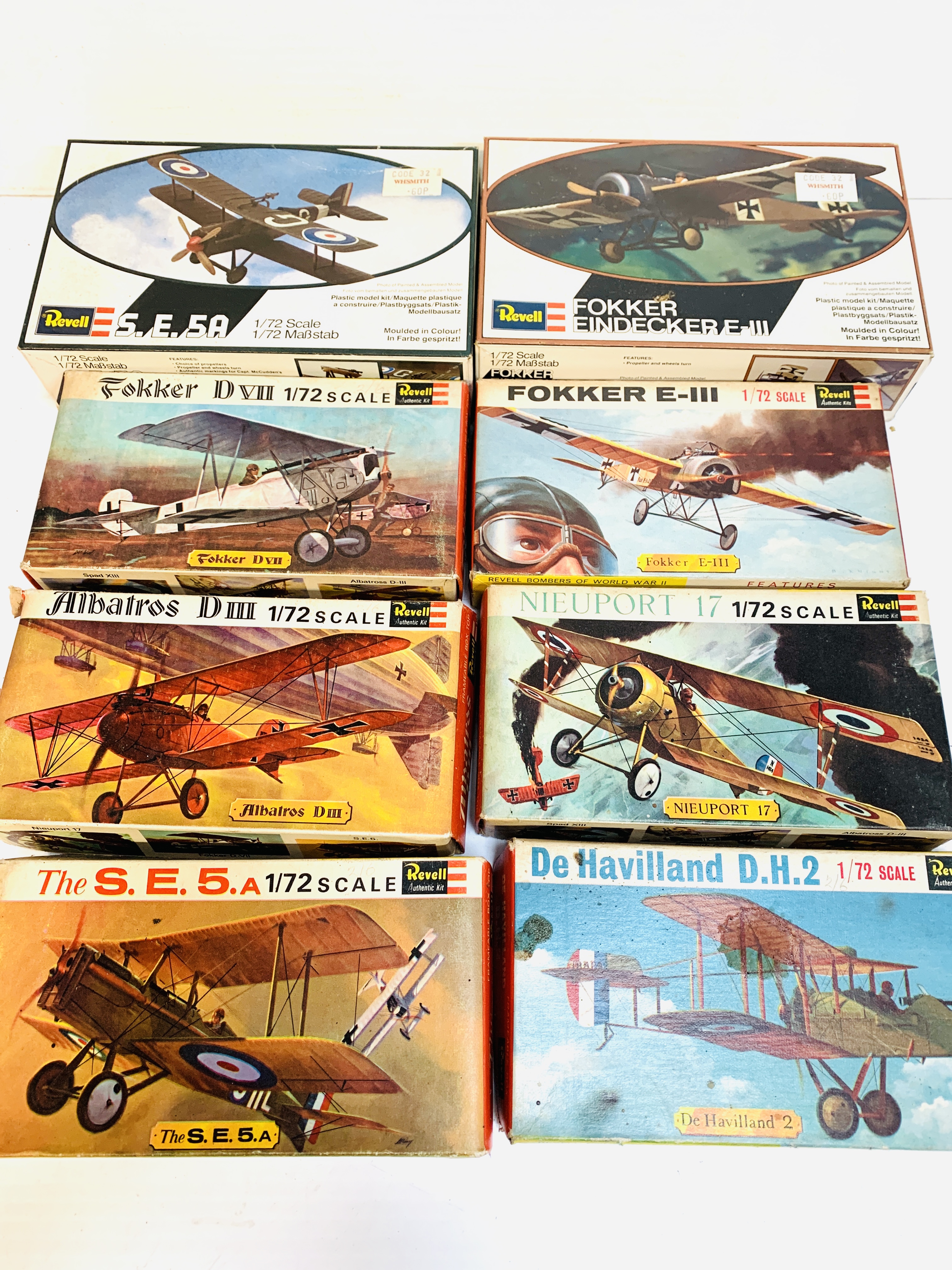 Eight boxed plastic Revell model airplane kits to include; Fokker E-III and Fokker D VII. - Image 3 of 3