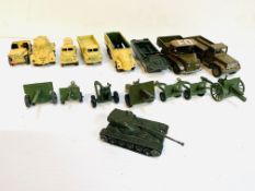 A collection of diecast military Dinky, Britains, Corgi and Lone Star toys.