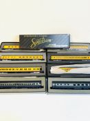 Eight boxed Spectrum railway carriages