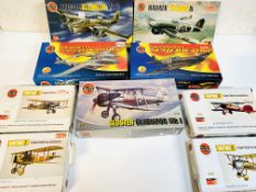 Nine boxed plastic Airfix model airplane kits.