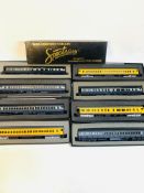 Eight boxed Spectrum railway carriages