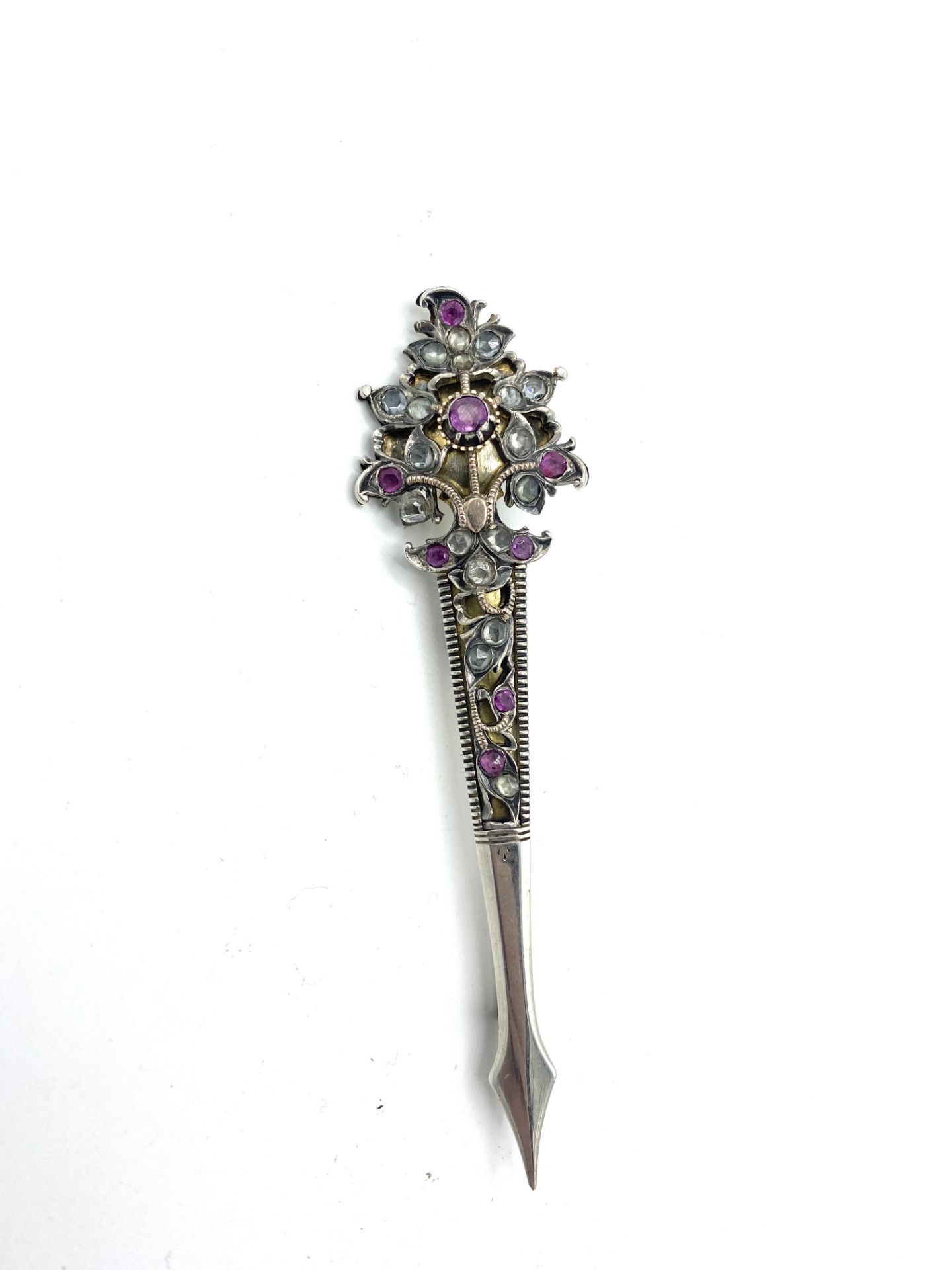 Silver turban pin/brooch set with white sapphires and rubies - Bild 3 aus 3