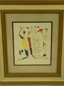 A framed and glazed watercolour of an illustrated poem