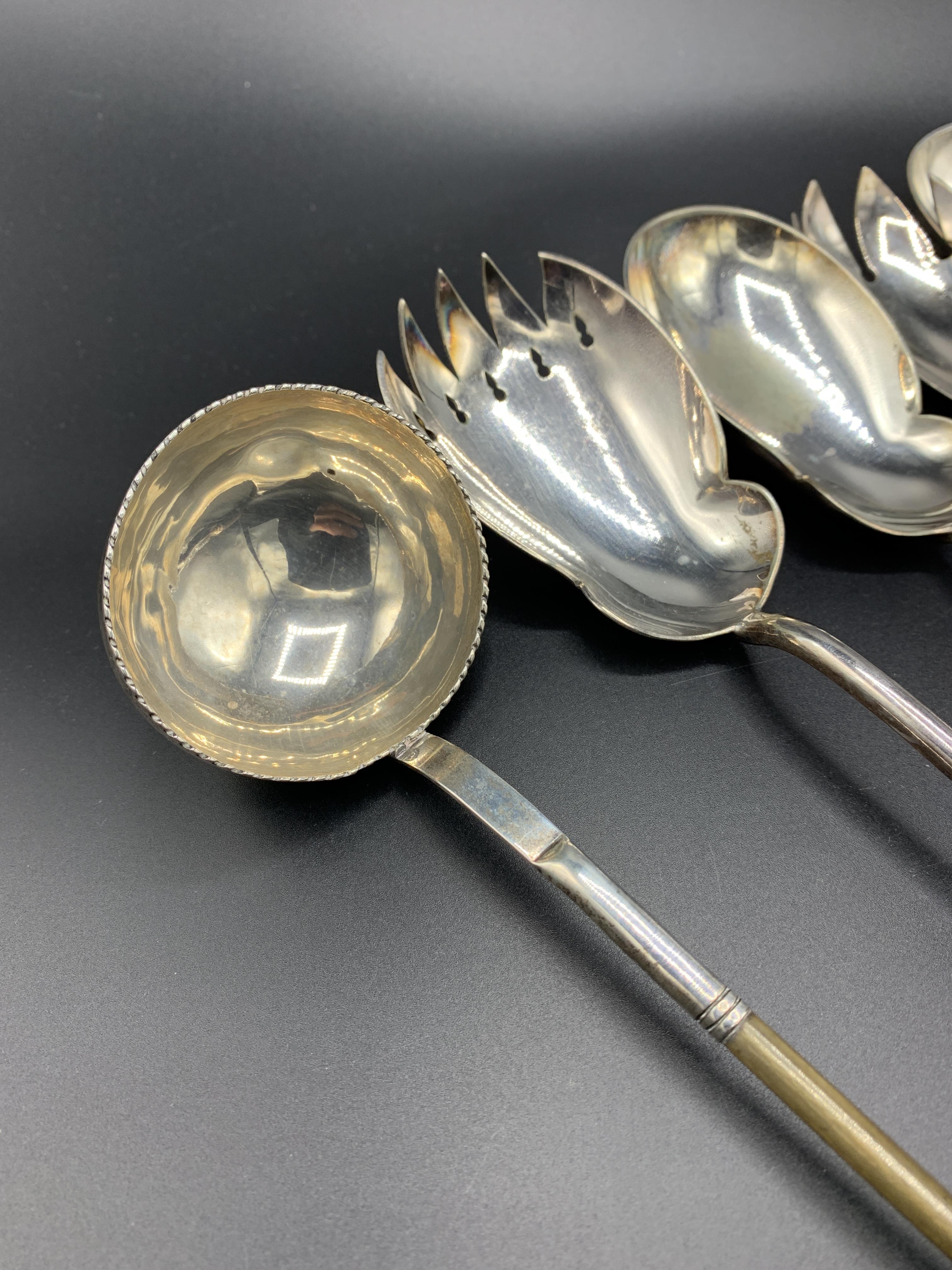 Two pairs of silver plate salad servers and a silver plate brandy ladle - Image 3 of 5