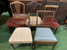 Five various mahogany framed dining chairs.