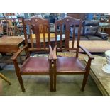 Two Arts and Crafts style hall chairs, together with a mahogany dining chair