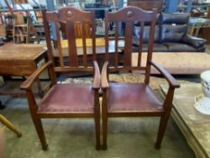 Two Arts and Crafts style hall chairs, together with a mahogany dining chair