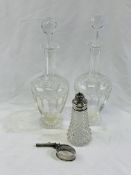 A pair of cut glass decanters and other items