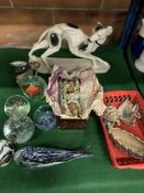 Porcelain model of a greyhound and other items