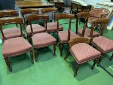 A set of five mahogany dining chairs, a set of four mahogany dining chairs and a carver