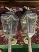 Pair of brass carriage lamps converted to electric wall lights
