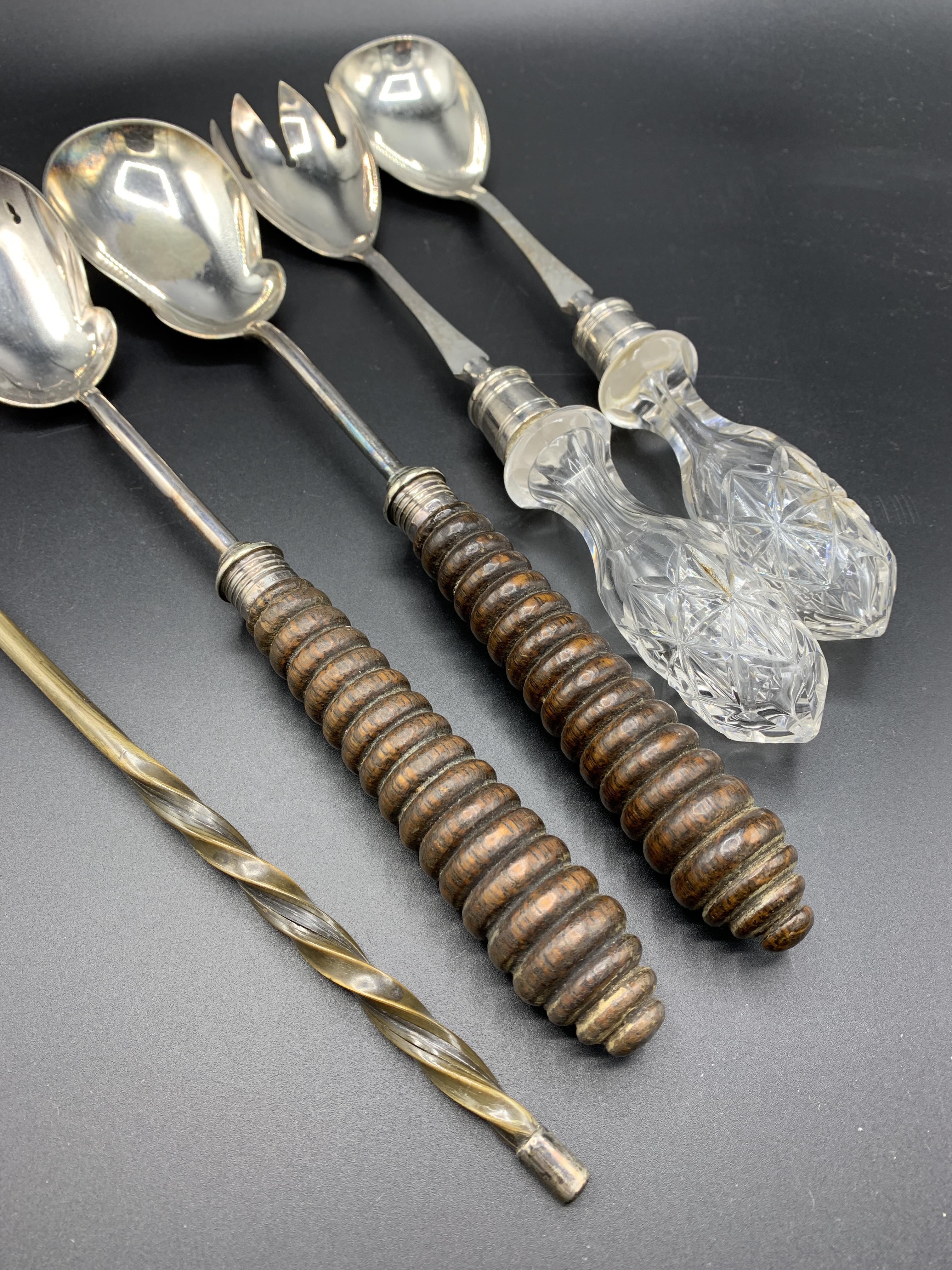 Two pairs of silver plate salad servers and a silver plate brandy ladle - Image 5 of 5