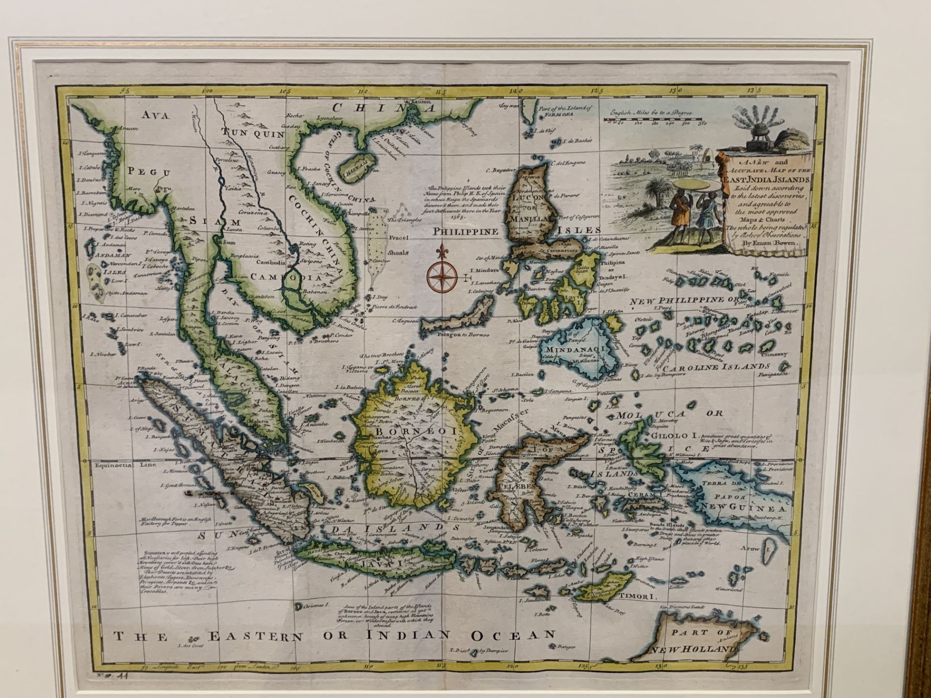 Framed and glazed hand coloured map of the East India Islands - Image 4 of 4