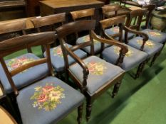 Eight mahogany dining chairs together with a mahogany carver chair