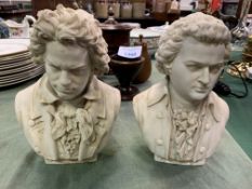 Two parian busts: Beethoven and Mozart