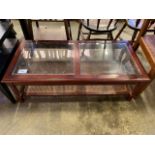 Mahogany framed bevelled edge glass top coffee table