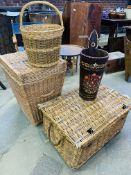 A wicker hamper and other items