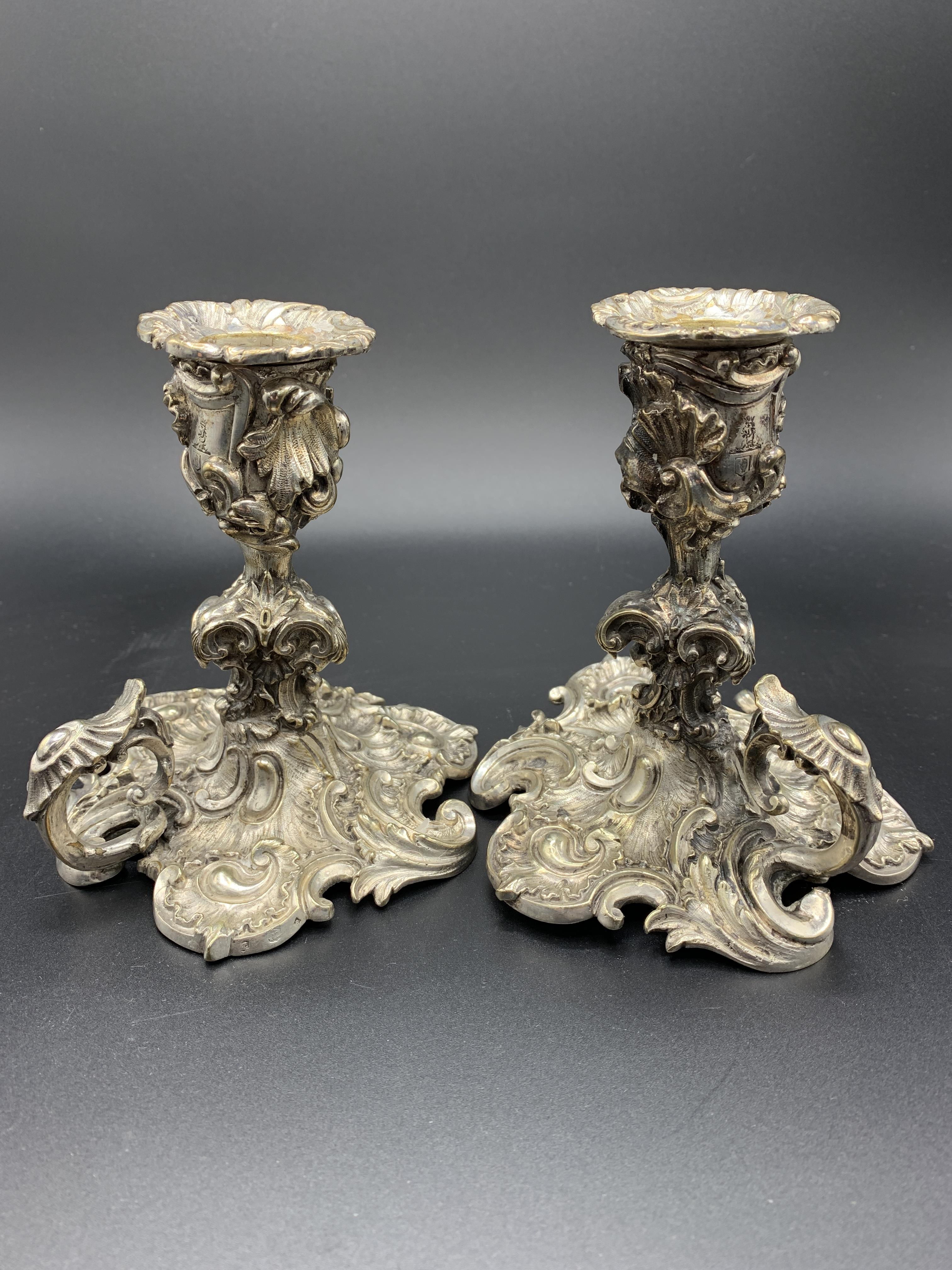 A pair of mid-19th century rococo silver plate candle holders by Elkington & Co - Image 2 of 4