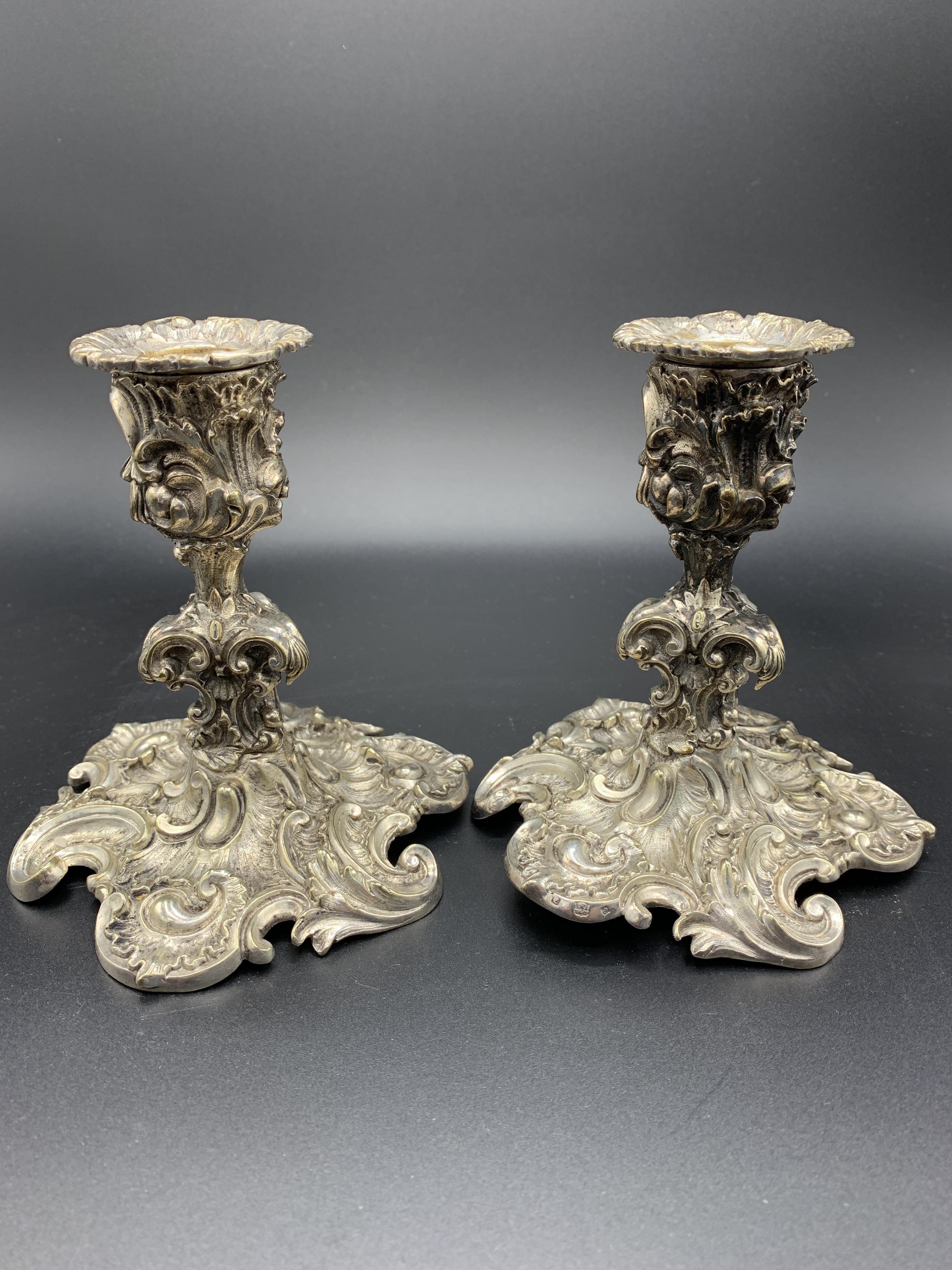 A pair of mid-19th century rococo silver plate candle holders by Elkington & Co - Image 3 of 4