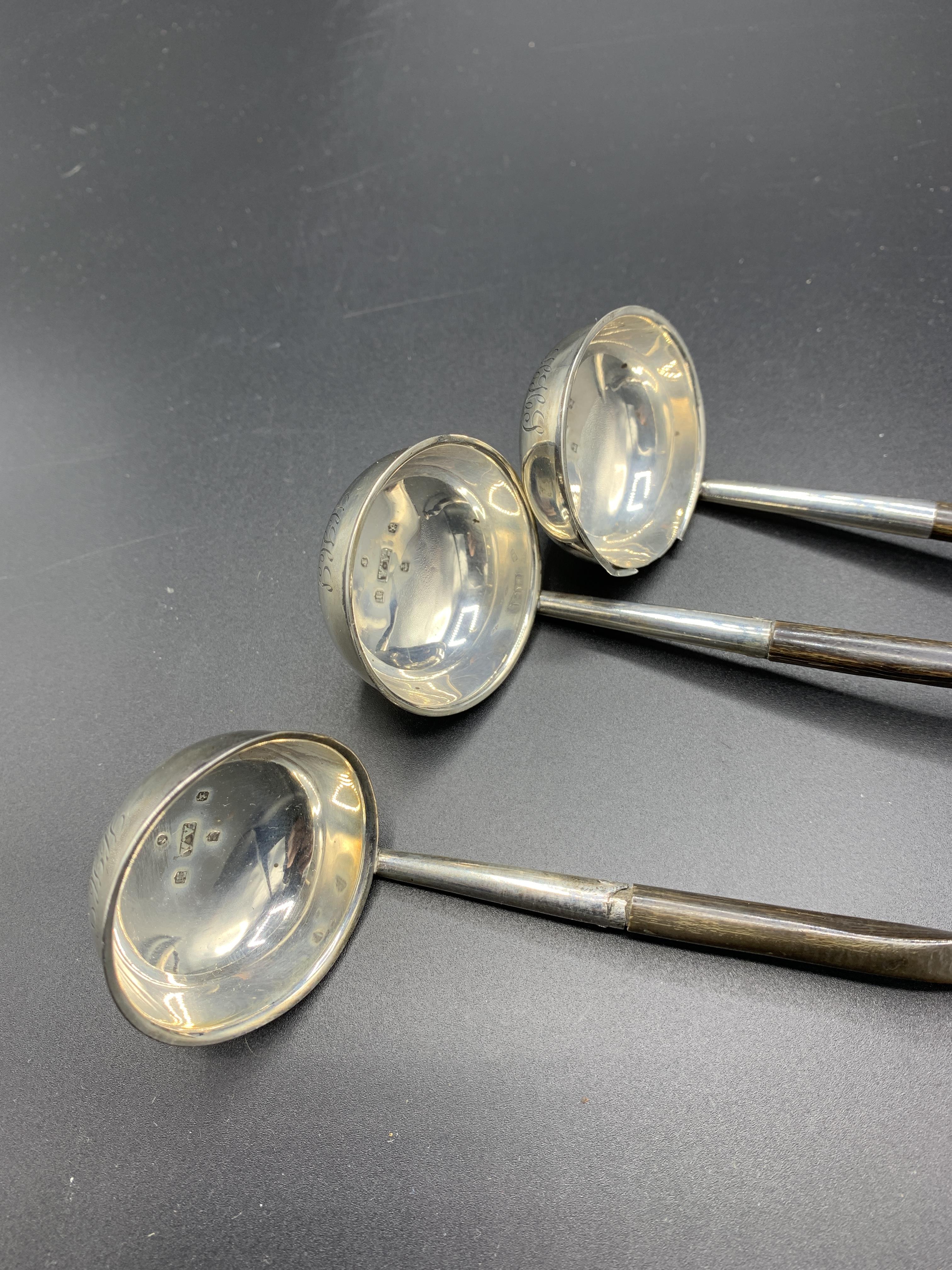 Three Victorian hallmarked silver small brandy ladles - Image 4 of 5