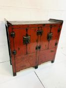 19th century Chinese elmwood storage chest in original red lacquer, from Shanxi Province, China,