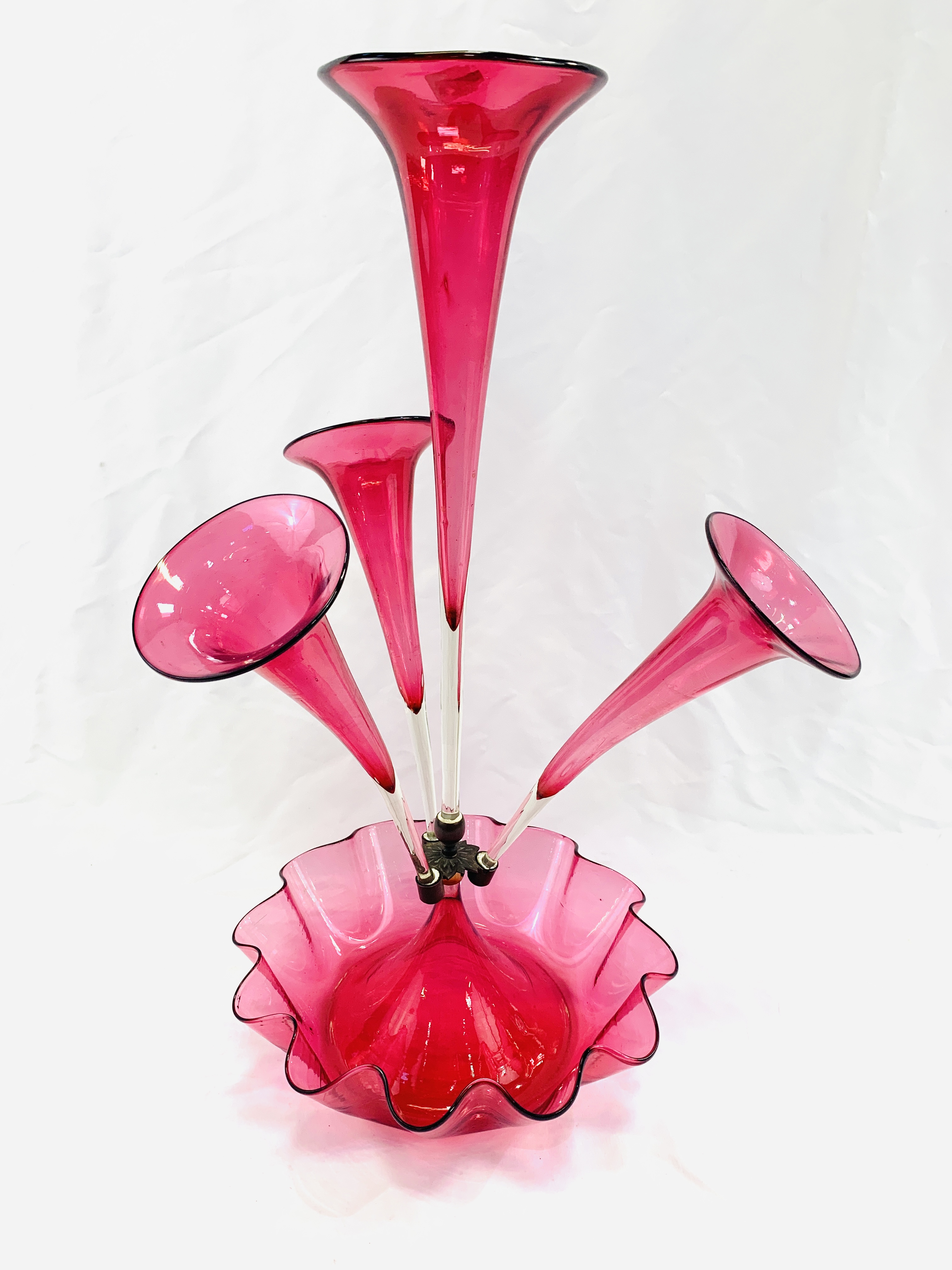 Victorian cranberry glass epergne - Image 2 of 3