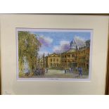 Four framed and glazed prints of Oxford scenes by Valerie Petts. This item carries VAT.