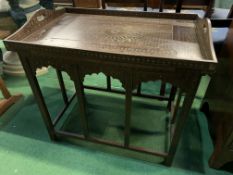 Oriental style brass inlaid tray table