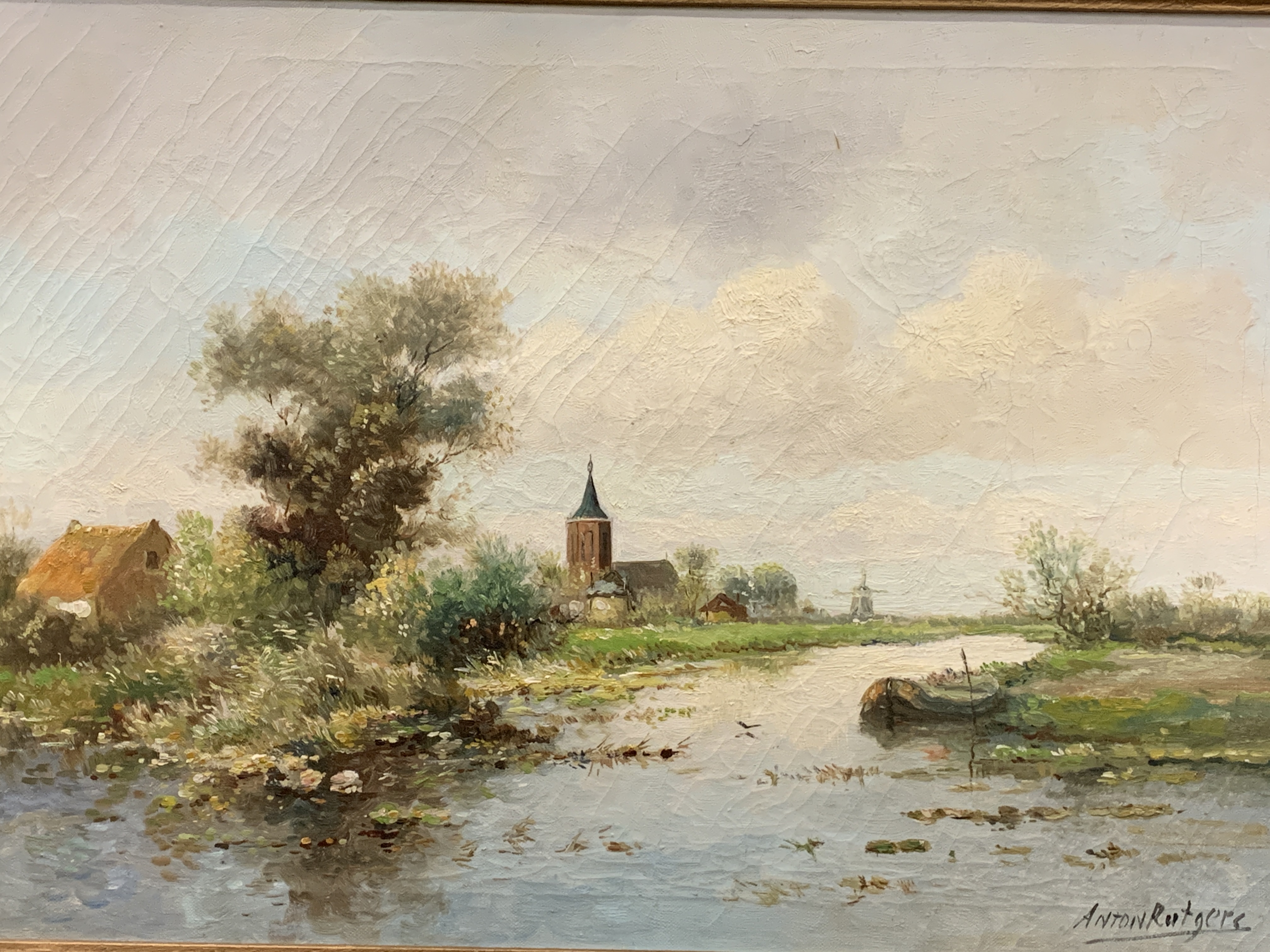 Gilt frame oil on canvas of a Dutch countryside scene - Image 3 of 4