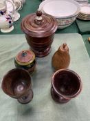 Collection of treen including a walnut wassail bowl and cover