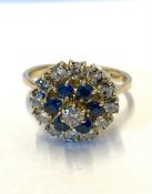 18ct gold, diamond and sapphire cluster ring