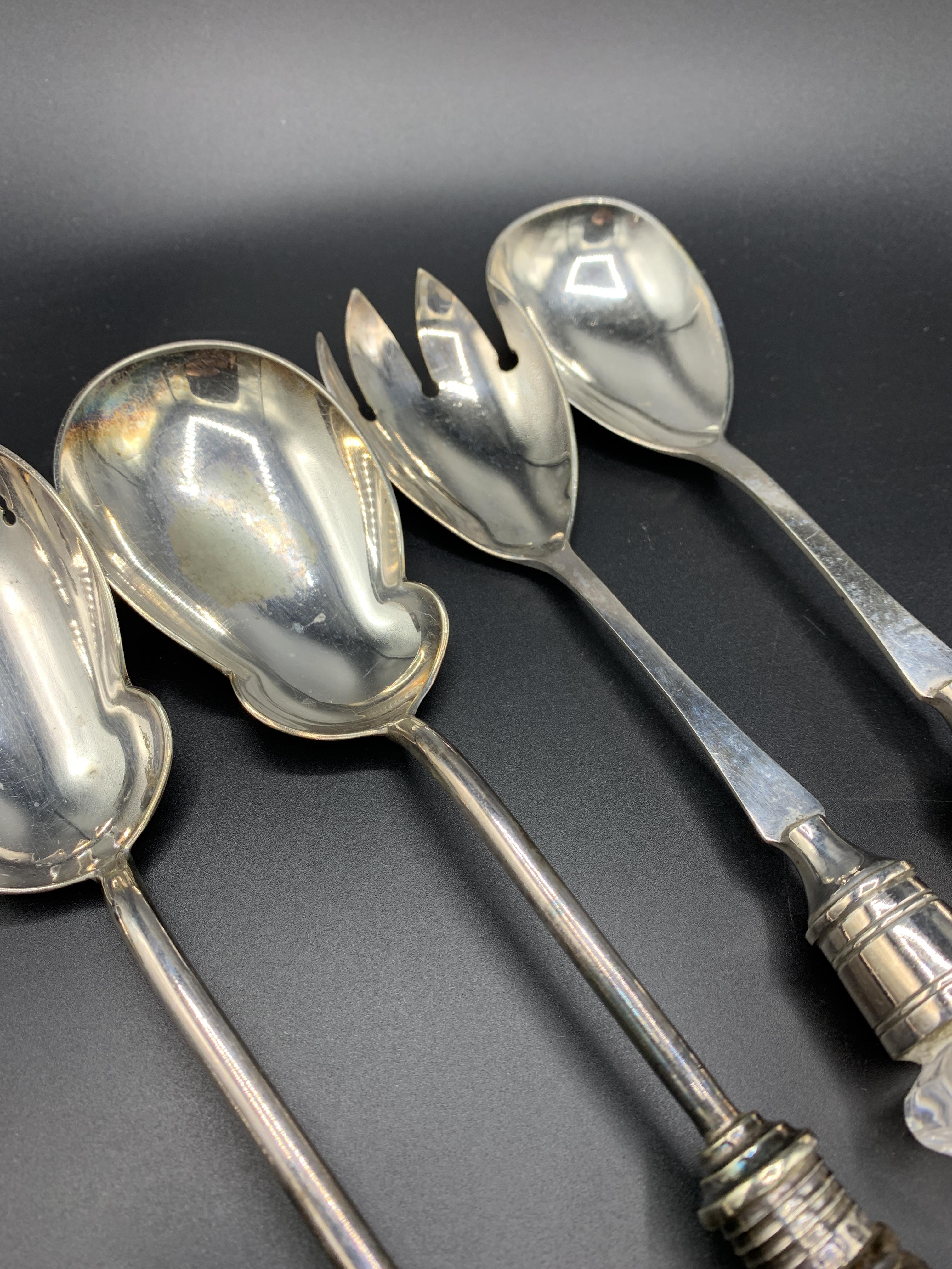 Two pairs of silver plate salad servers and a silver plate brandy ladle - Image 4 of 5