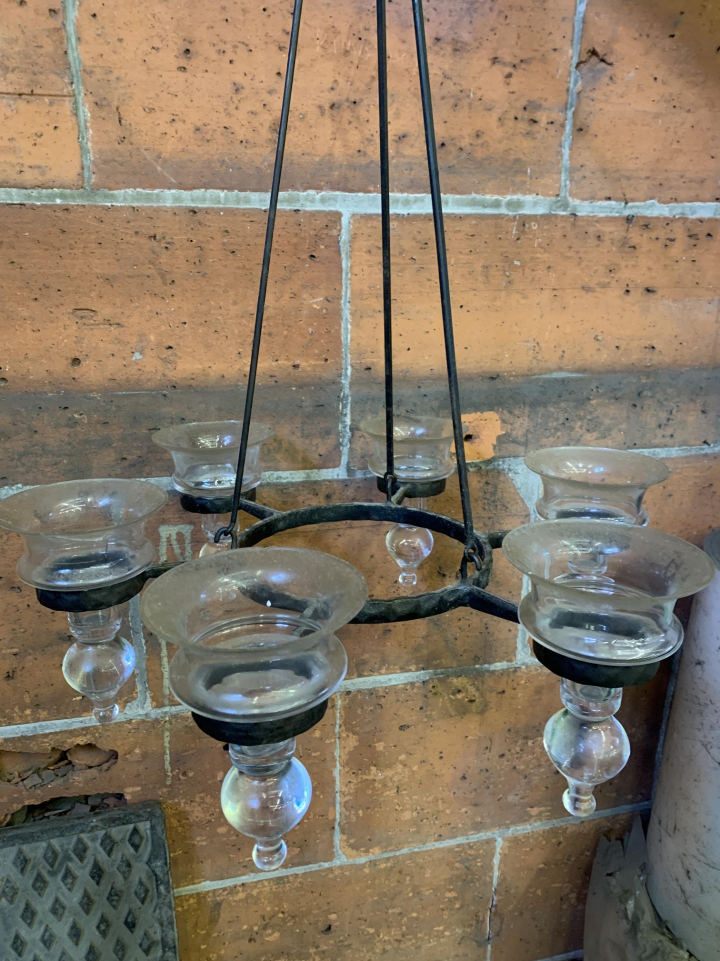 Metal six branch candle holder, together with two other candle holders