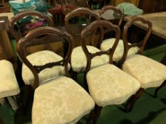 Six Victorian balloon back dining chairs
