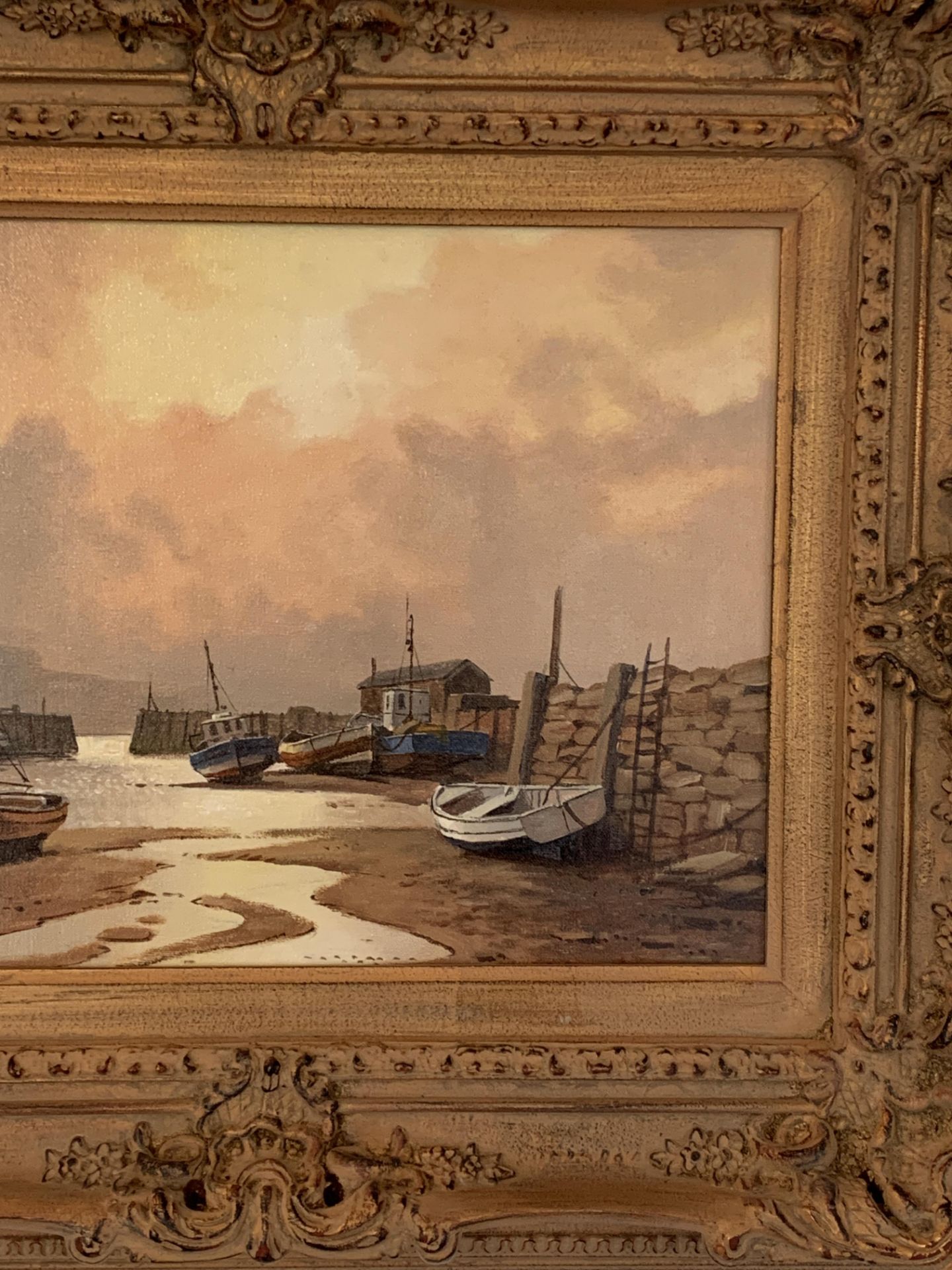 Pair of framed oils on canvas harbour scenes signed Don Micklethwaite - Image 4 of 5