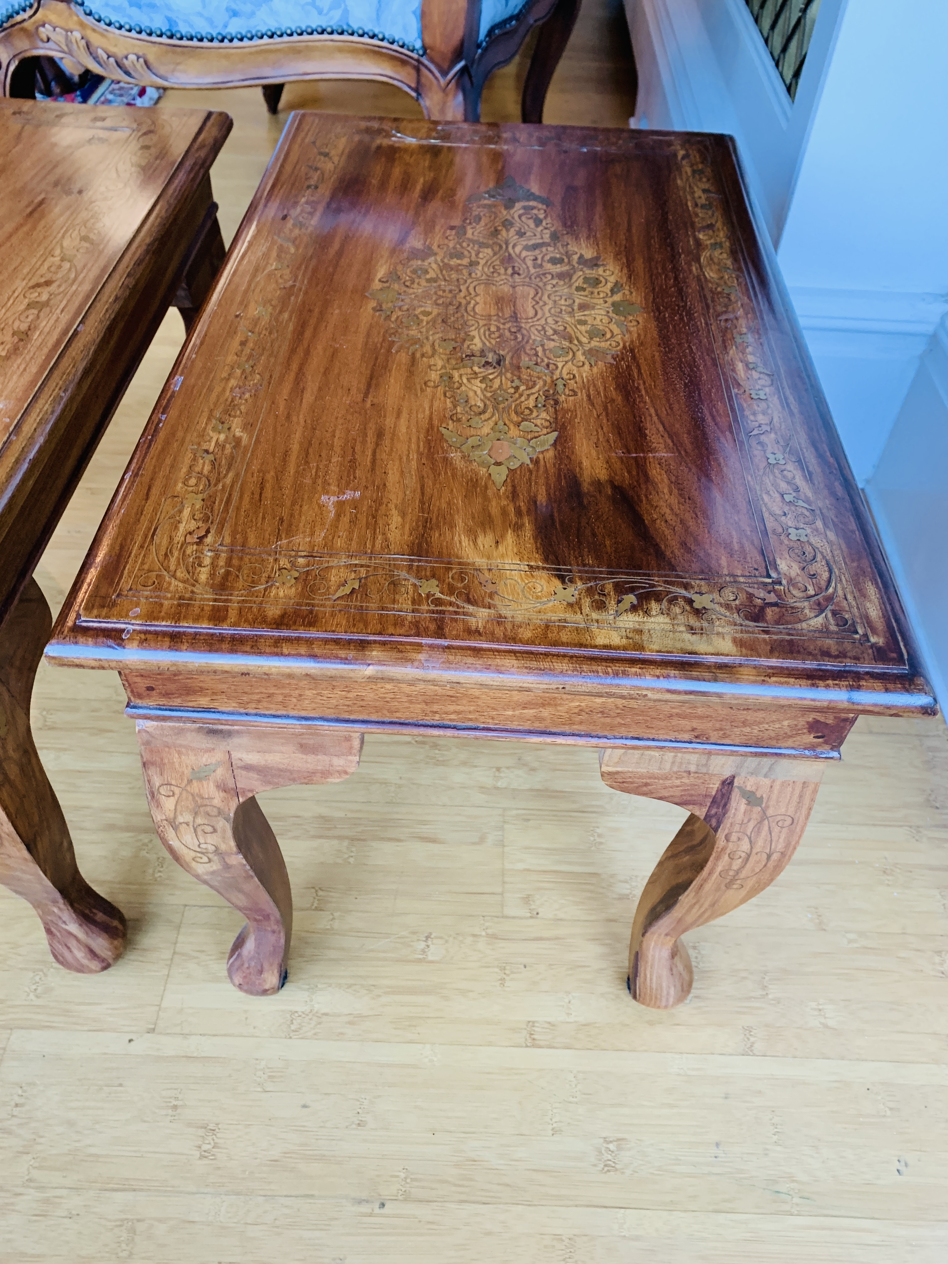 Pair of brass inlaid side tables - Image 2 of 6